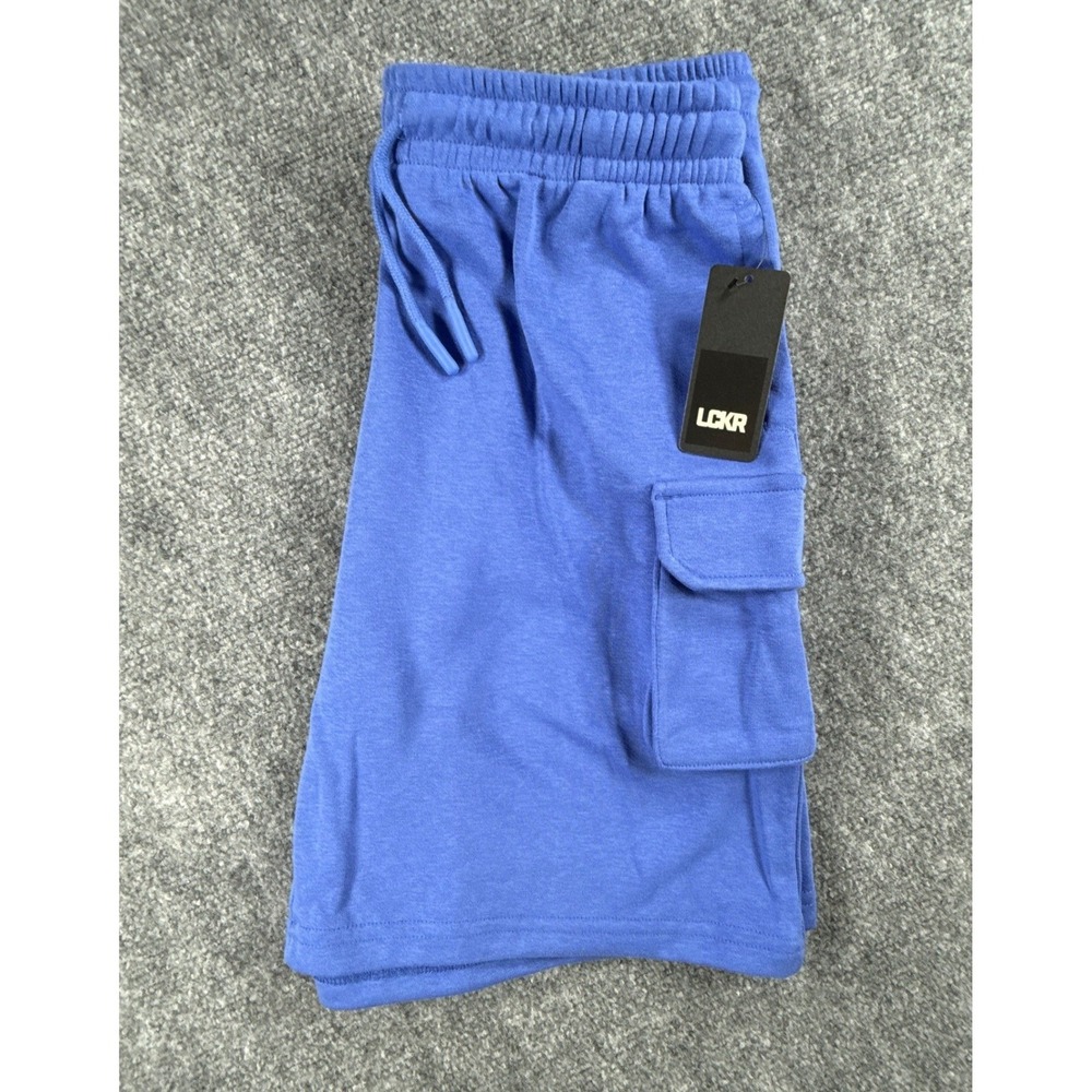 LCKR Boys XL 18-20 Blue GSB Fleece French Terry Drawstring Cargo Shorts NWT